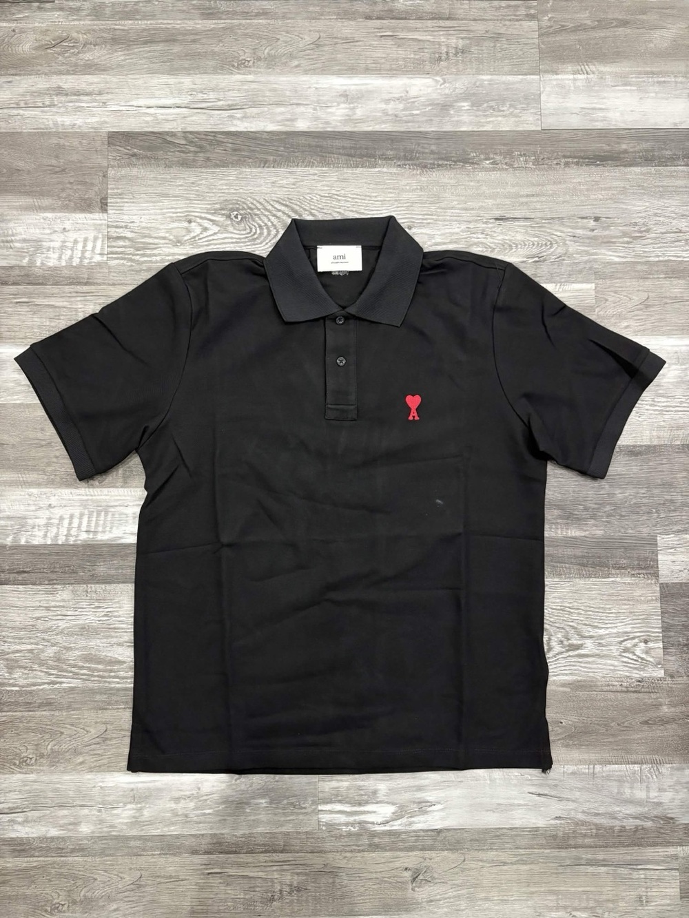 Ami Black Polo with Red Heart Emblem